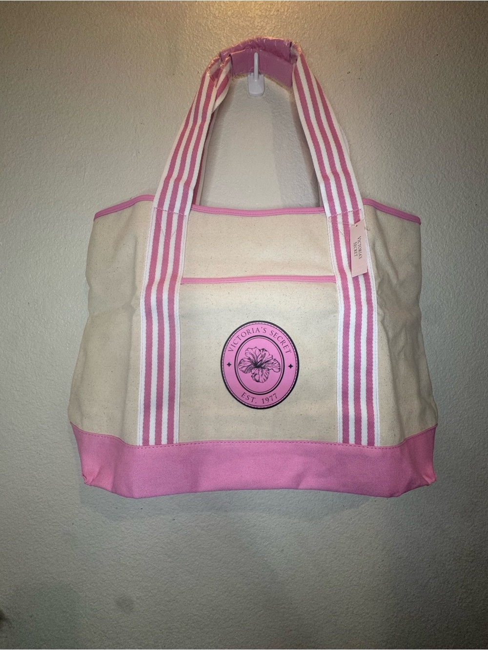 Victoria's Secret Cream and Pink Canvas Tote